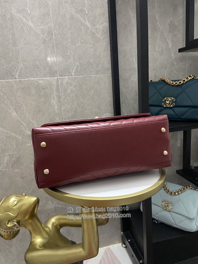 Chanel女包 香奈兒專櫃V格油臘皮配與油臘皮手柄口蓋包 Chanel單肩斜挎手提女包 92991  djc4184